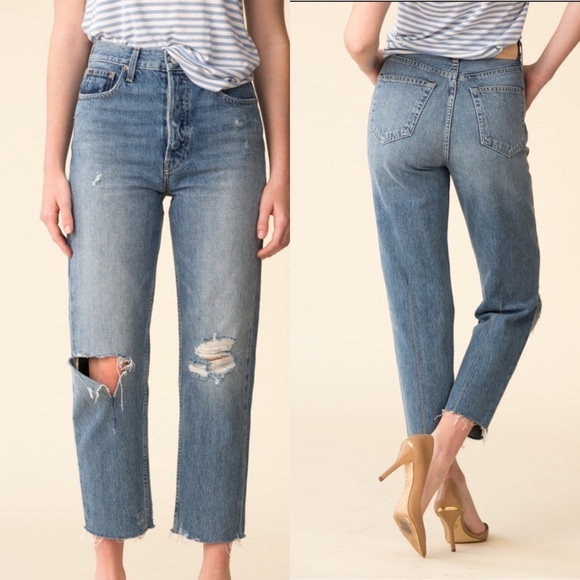 Trave Harper jeans time after time washed cropped straight raw hem distressed 28 - Picture 2 of 9